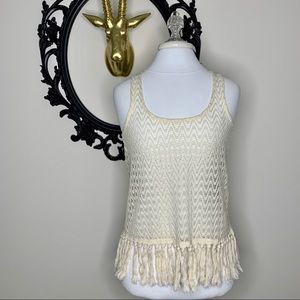 Others Follow Cream Lace & Fringe Tank Top